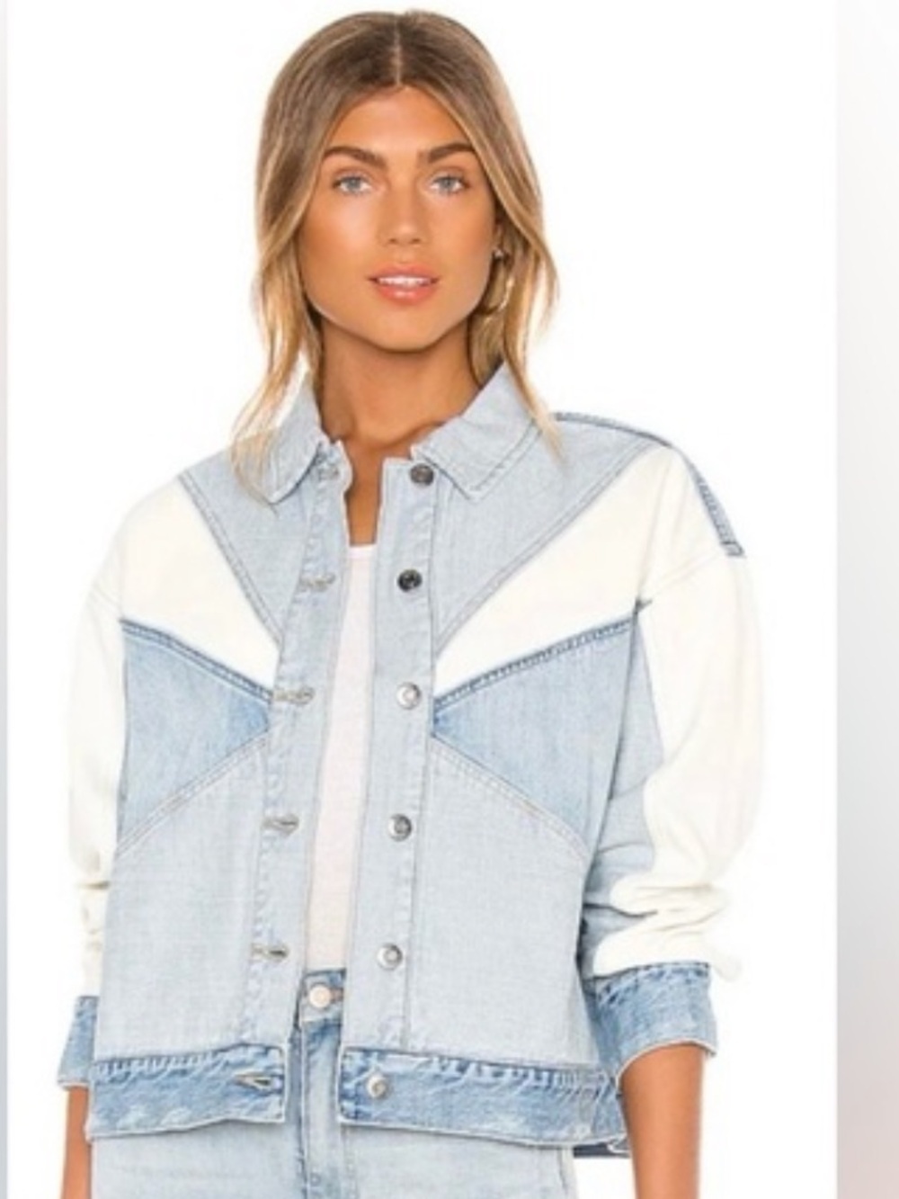 pistola Two-Tone Light Wash Denim Jacket with Cream Panels